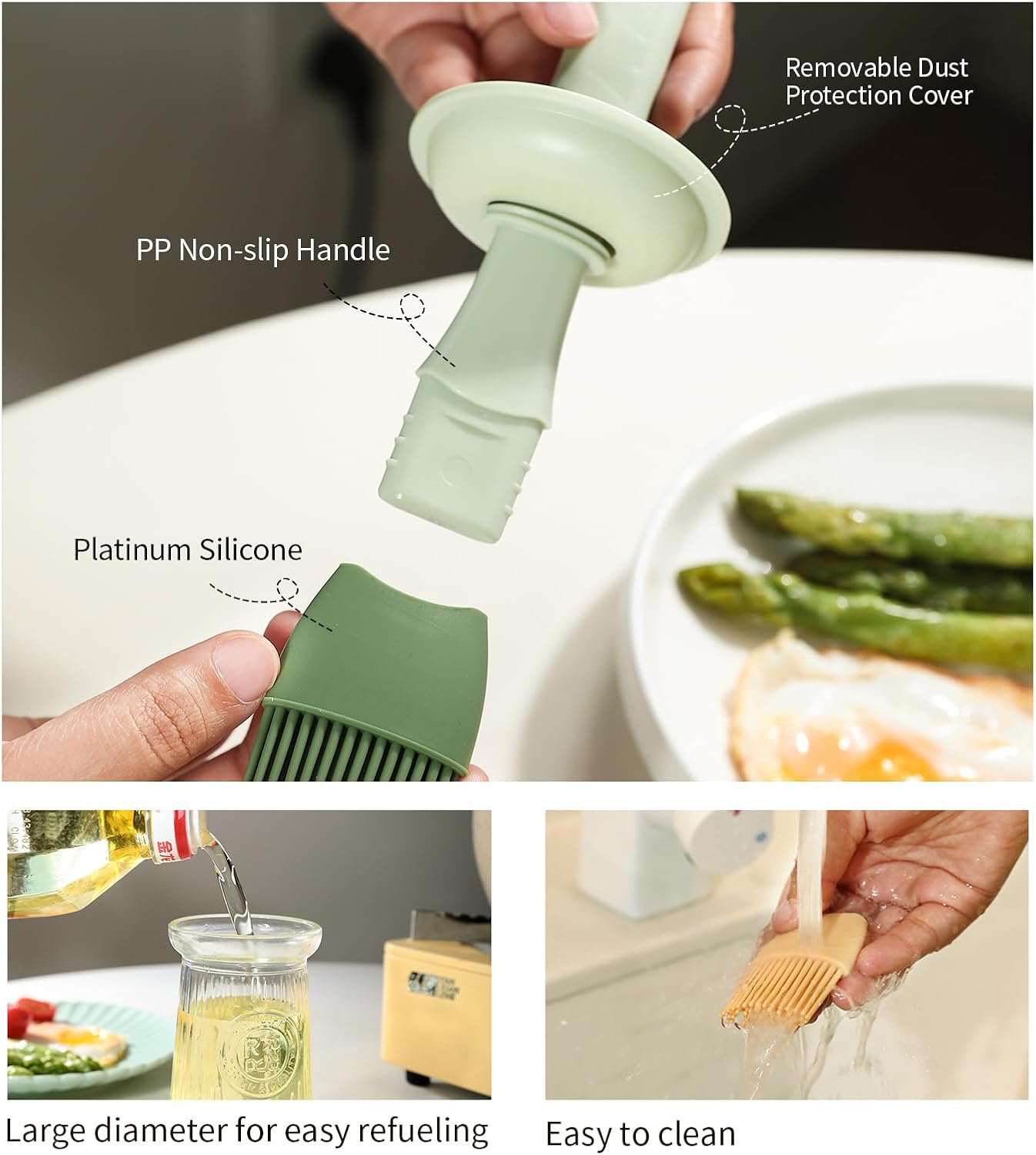Oil Dispenser with Brush - Glass Olive Oil Dispenser for Kitchen, 3 IN 1 Oil Dispenser Bottle with Silicone Basting Brush for Cooking Vinegar Sauce BBQ Grill Frying (White)