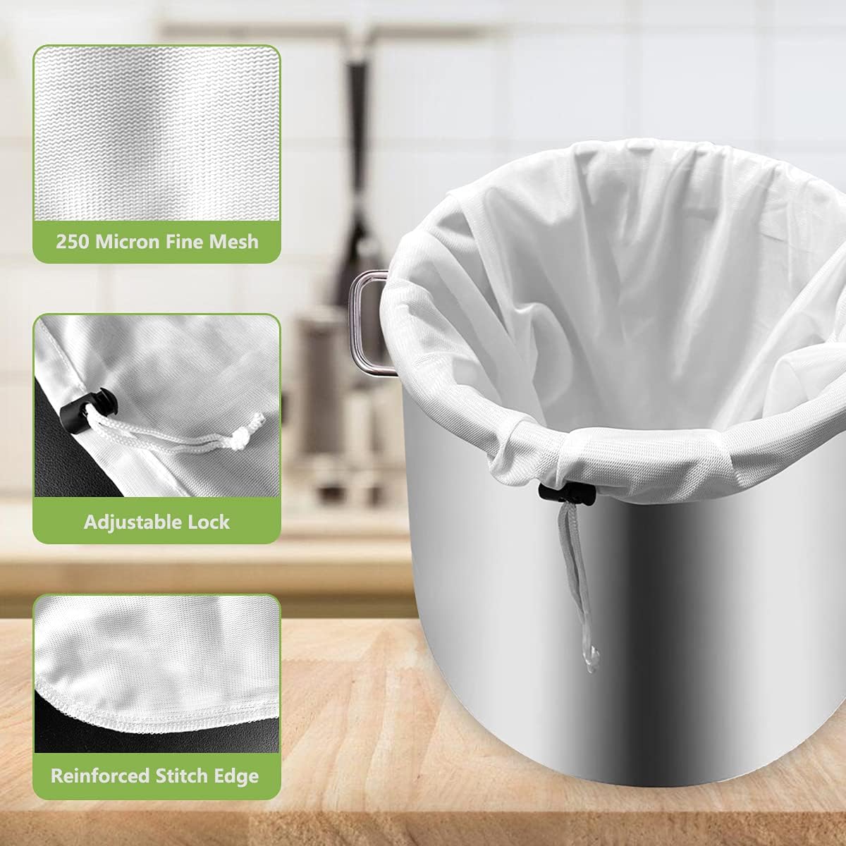 Brew Bags, 2pcs Brew In A Bag, Reusable Wine Straining Bag for Homebrewing, Fine Mesh Bag for Boiling, Durable Mesh Strainer Bag, 22×26 & 16x18