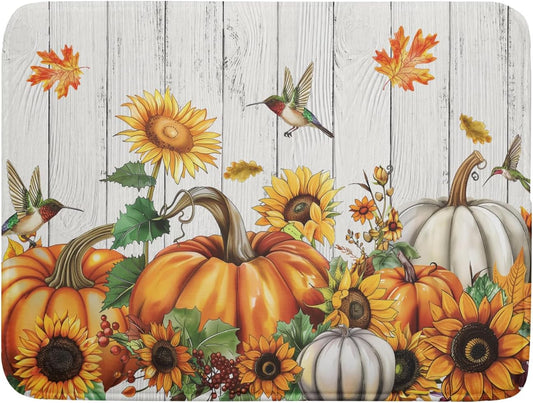 Autumn Harvest Pumpkin Dish Drying Mat for Kitchen Counter Sunflower Maple Leaves Fall Dish Drying Mat 18¡±x24¡± Thanksgiving Dishes Pad Dish Drainer Rack Mats Absorbent Fast Dry Kitchen Accessories