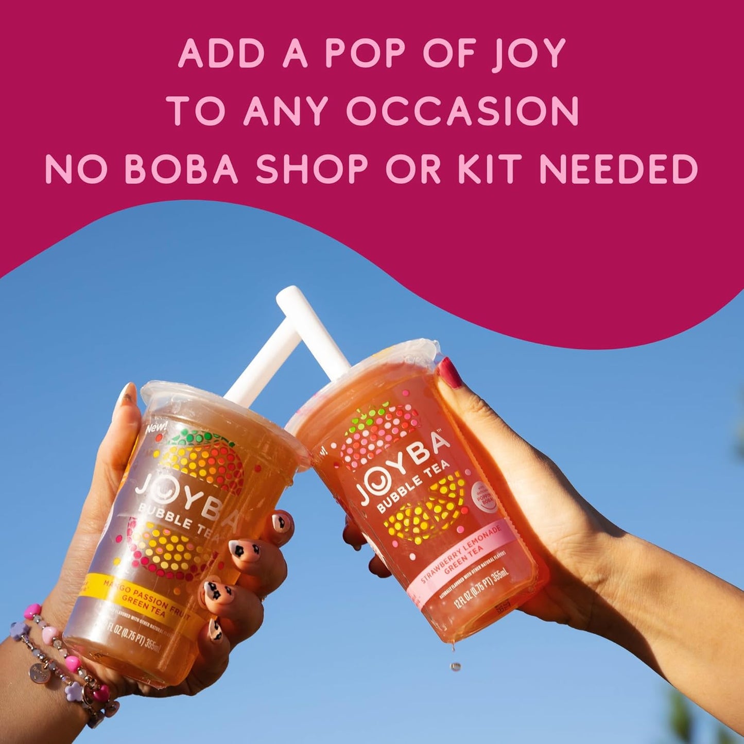 Joyba Reduced Sugar Peach Mango Black Tea Bubble Tea, 4 Pack, 12 fl. oz. Cups