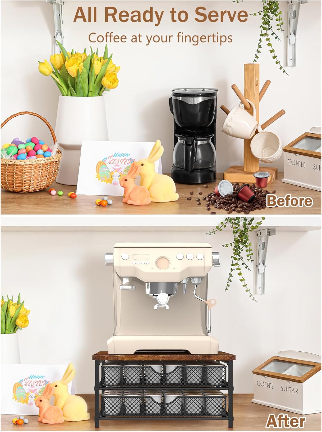 MOOACE Coffee Pod Holder for K Cup Holder Drawer Holder, Coffee Pod Drawer For Counter, 2 Tier K-Cup Storage With Sliding Baskets, 72 Capacity Pods Organizer Cups Capsule for Coffee Station, Black