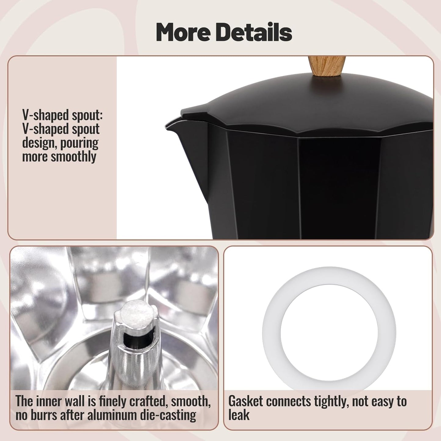 3 Cup Aluminum Moka Pot Classic Stovetop Espresso Coffee Maker 150ml 5oz Coffeemaker Percolator Mocha Pot Greca Coffee Maker Cafe Makers for Italian and Cuban Café Brewing Black