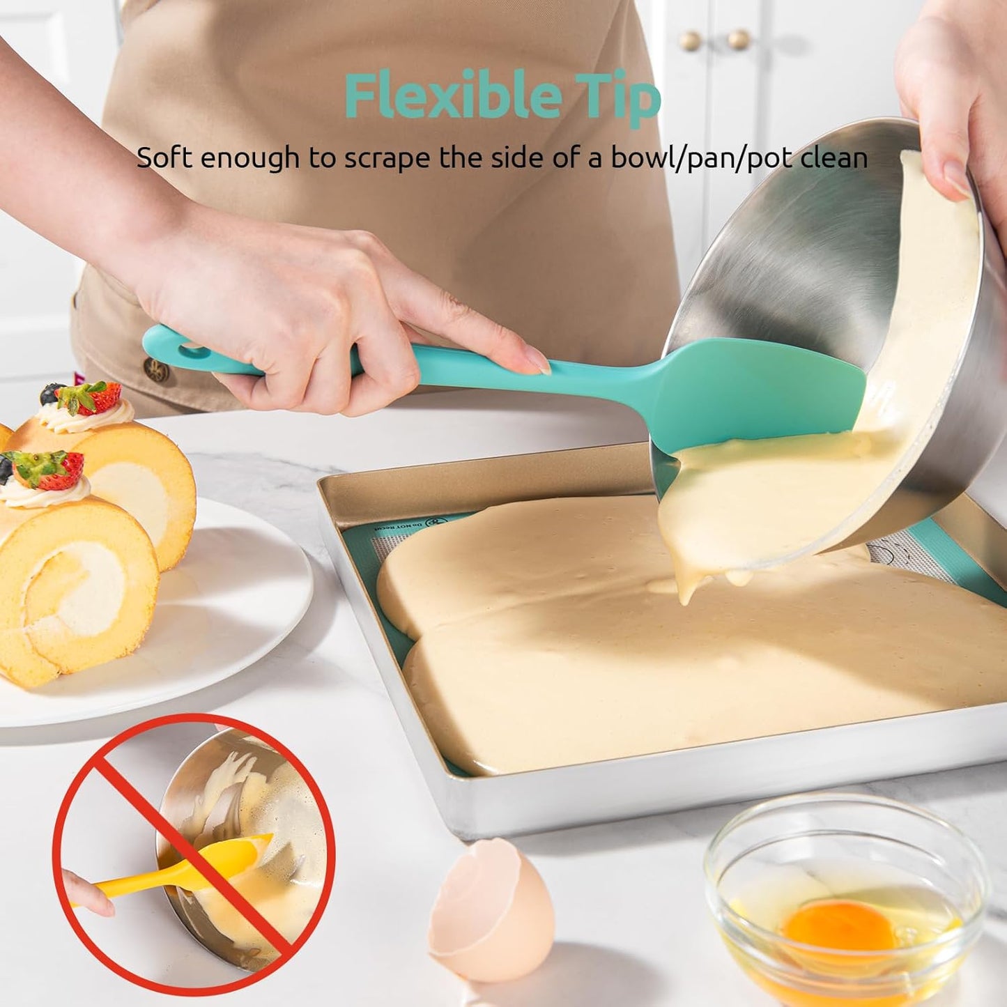 U-Taste Silicone Spatula Set with 600 Degrees Fahrenheit Heat Resistant (Teal/Aqua Sky)