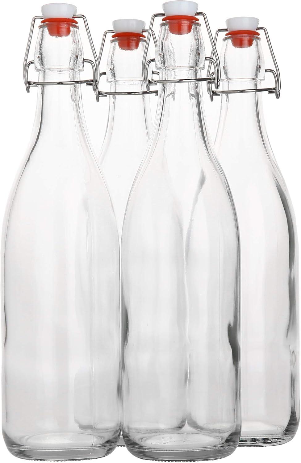 AYL Flip Top Glass Bottle [1 Liter / 33 fl. oz.] [Pack of 4] – Swing Brewing Bottle with Stopper for Beverages, Oil, Vinegar, Kombucha, Water, Soda, Kefir – Airtight Lid & Leak Proof Cap – Clear
