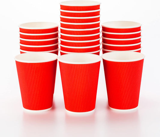 Restaurantware 12 Ounce Ripple Wall Disposable Coffee Cups, 500 Insulated Midnight Red Paper Tumblers with Rolled Rim Design, Lids Sold Separately for Hot Drinks like Tea, Hot Chocolate and More