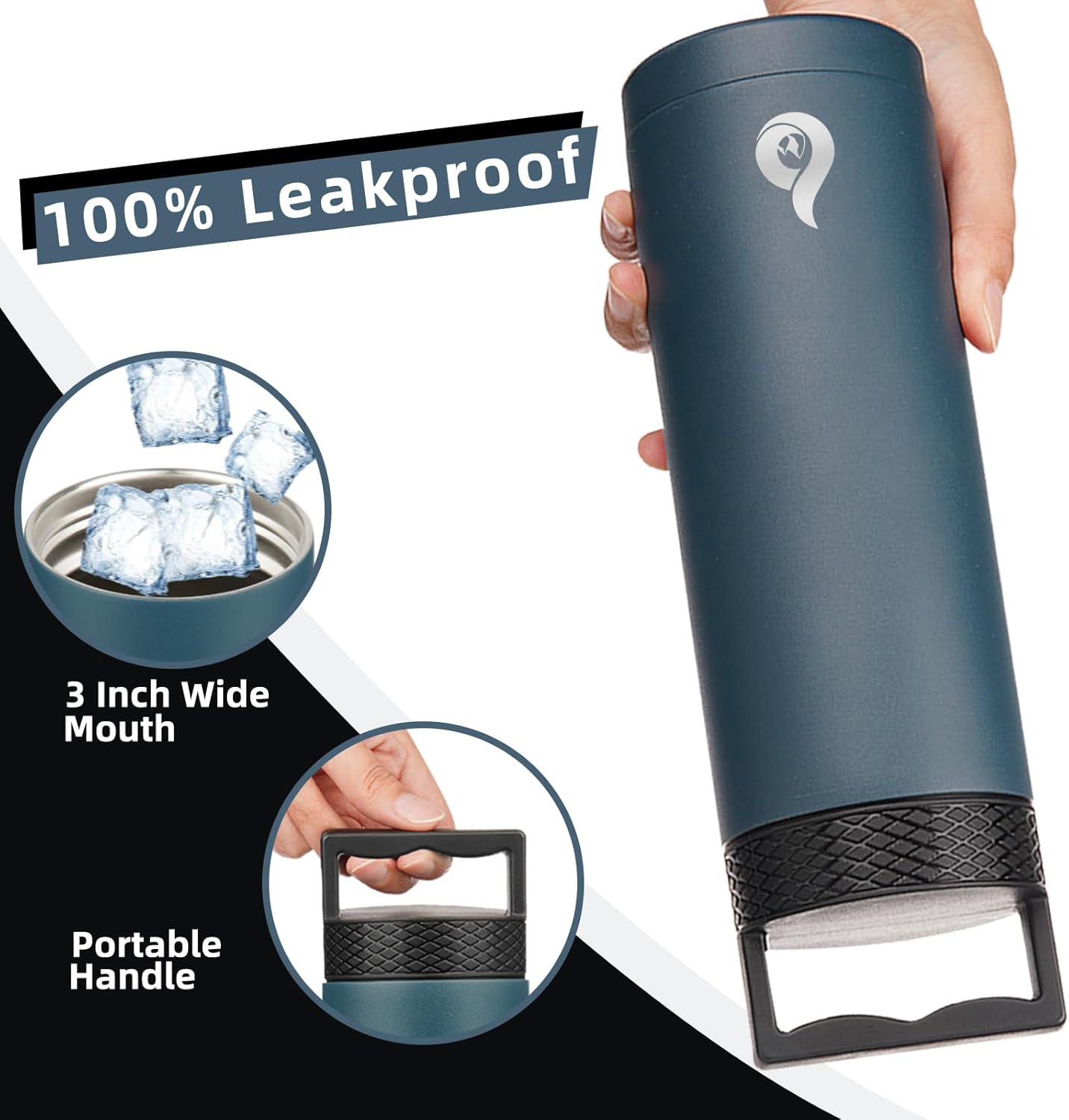 BJPKPK Insulated Water Bottles, Dishwasher Safe 18 oz Water Bottle with Handle, Leakproof BPA Free Water Jug, Stainless Steel Thermos for Sports, Black