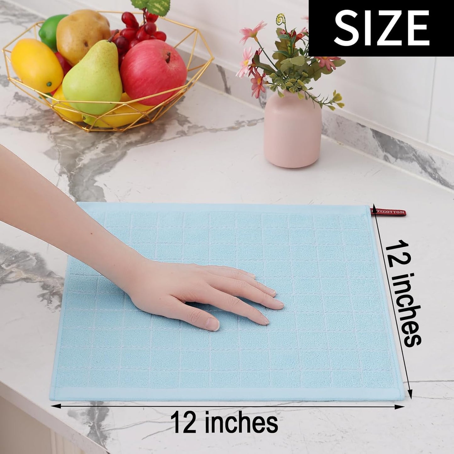 Homaxy 100% Cotton Terry Kitchen Dish Cloths, Ultra Soft and Absorbent Dish Towels for Kitchen, Suitable for Drying and Washing Dishes, 12 Pack, 12 x 12 Inches,Sky Blue