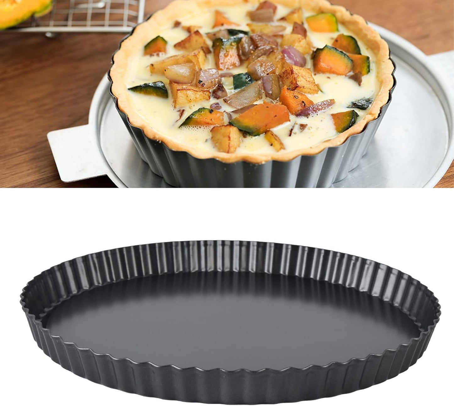 Fluted Tart Pan with Removable Bottom, Carbon Steel Round Tart Pan, Deep Baking Dish Pie Plate for Cakes Pies ([Thickened] 10-inch live bottom pie plate)