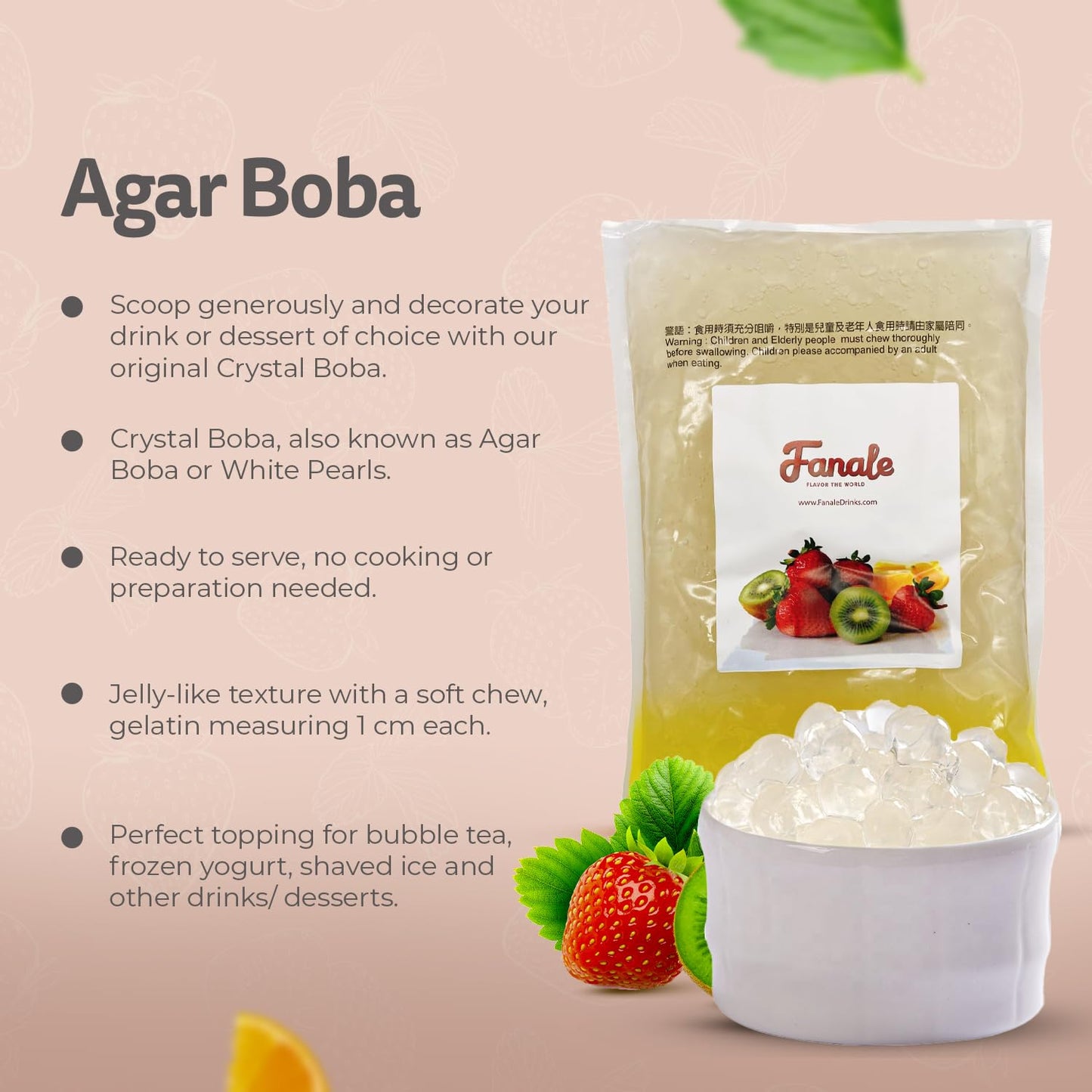 Fanale Crystal Agar Boba Jelly Ball, Ready to Serve, Soft Chew Texture, Instant Boba Pearls for Bubble Tea, Frozen Yogurt, Shaved Ice & Dessert’s Topping