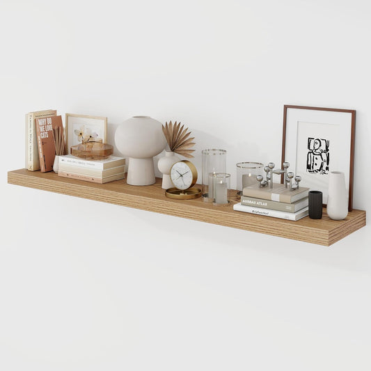 48 Inch Floating Shelves, 9.3" Deep Floating Shelf Wall Mounted, 48" Wall Shelves, Rustic Deep Bookshelf, Large Display Shelves & Storage Shelves for Bedroom, Living Room, Light Brown, Set of 1