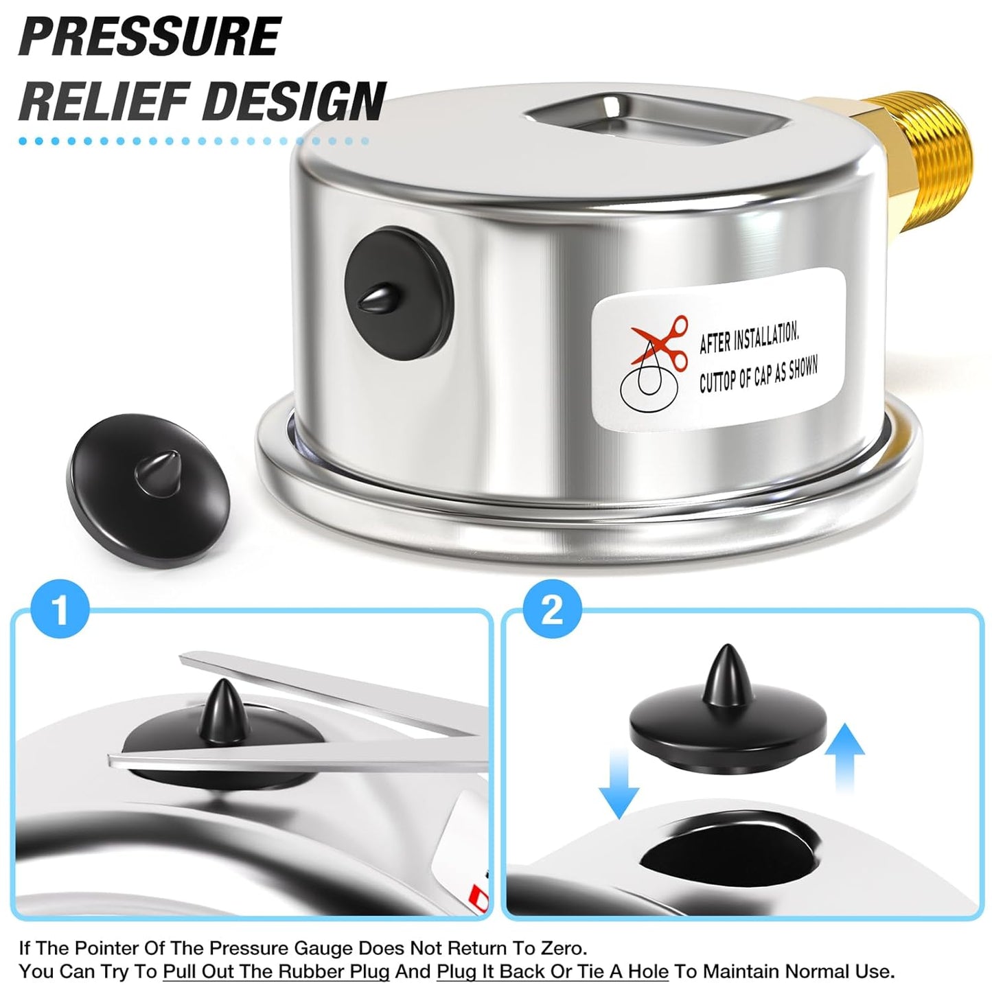 MEANLIN MEASURE 0~100Psi Dry Pressure Gauge Stainless Steel 1/4" NPT 2" FACE DIAL Waterproof for Well Pump Water Tire Water Pressure Tester Lower Mount, with 1/2" NPT and 3/8" NPT Hex Bushing