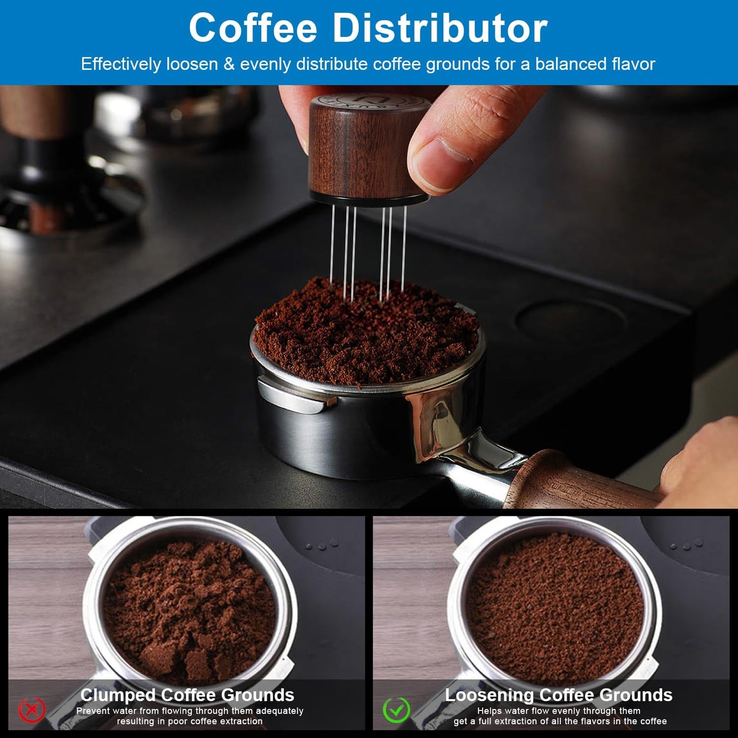 51mm Espresso Tamper & Magnetic WDT Tool, Barista Cofee Tamper with Spring Loaded, Anodized Aluminum Alloy Handle, Stainless Steel Corrugated Base with Cover for Portafilter Basket