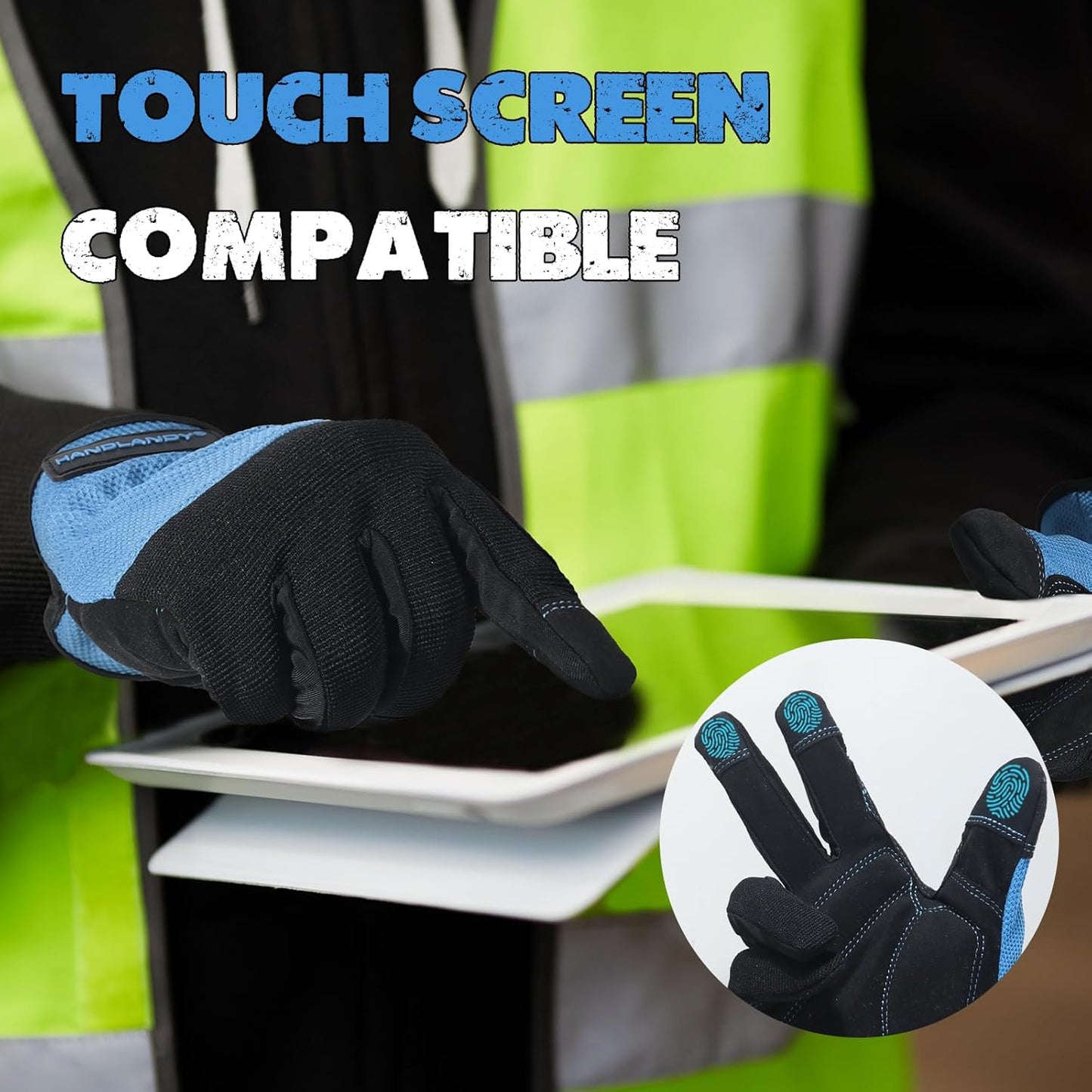 HANDLANDY Work Gloves for Men & Women, Utility Mechanic Working Gloves Touch Screen, Flexible Yard Work Gloves