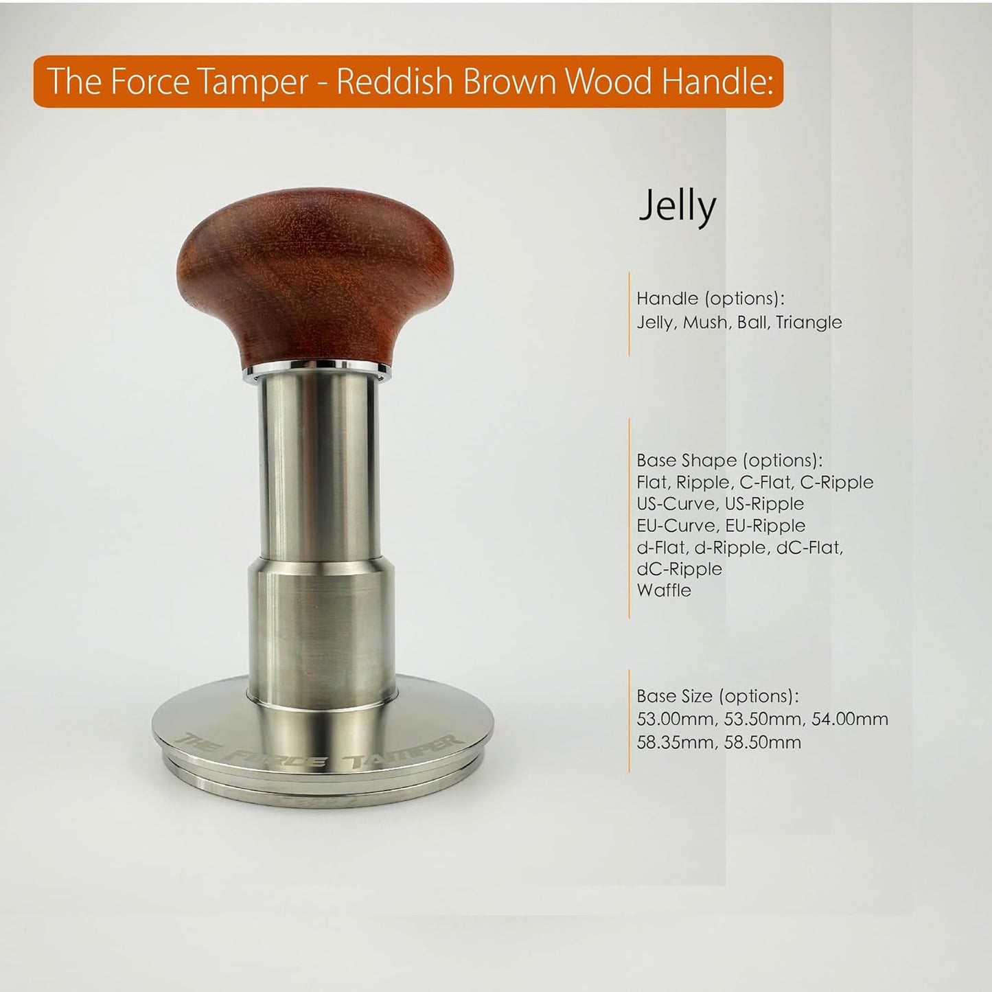 The Force Tamper Automatic Impact Adjustable Constant Pressure and Autoleveling Coffee Tamper Reddish Brown Jellyfish Wooden Handle Set Pro (Duo-Distribute Set, 54.00mm)