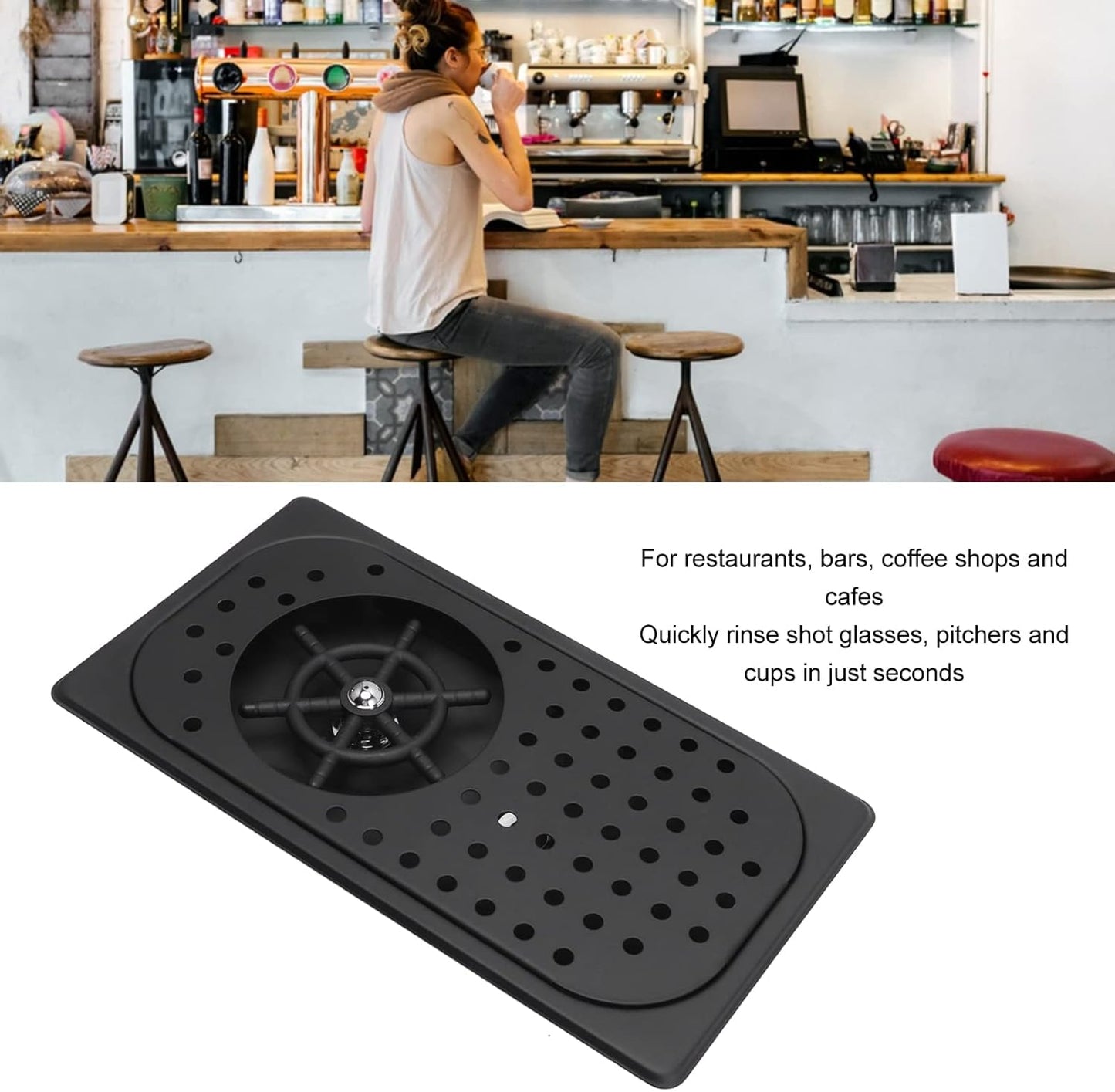 Pitcher Rinser, Stainless Steel Countertop Cup Washer Spray Rinser, Glass Rinser with Multi Angle Outlet Water, Drain and Drip Tray, Hose, for Home Kitchen Hotel Cafe (2)