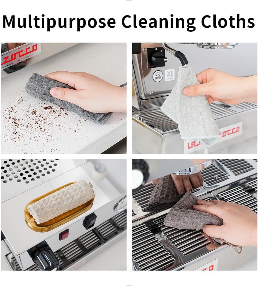 watchget Barista Micro Cloth 6 Pack, Microfiber Barista Cleaning Towels Microfiber Waffle Weave Kitchen Dish Cloth Coffee Bar Towel Coffee Machine Cleaning Cloth, Dark Grey(12"x12")