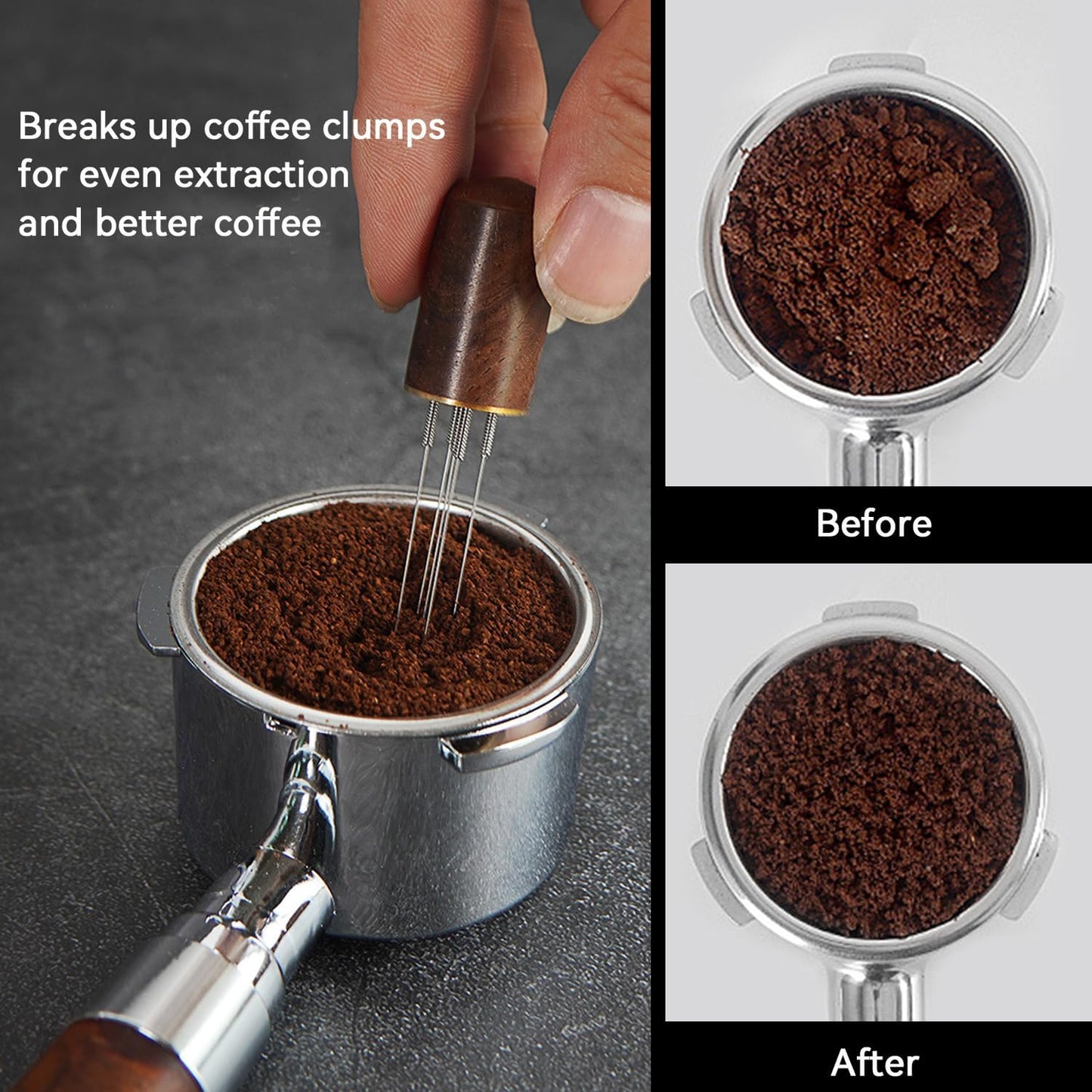 Espresso Accessories Kit 2-in-1 Coffee Distributor and Tamper Leveler, WDT Tool and Magnetic Dosing Funnel (54mm)