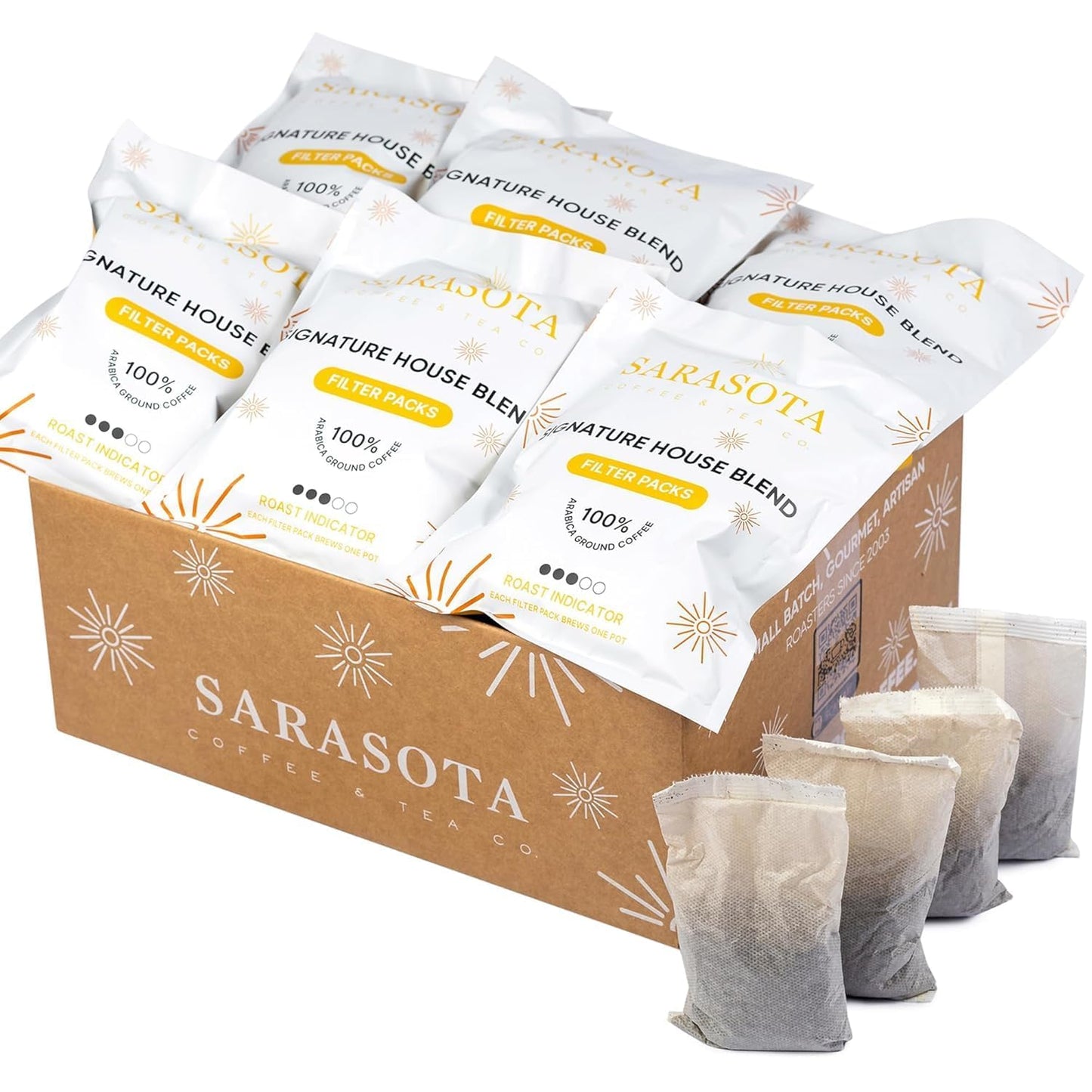 Ground Coffee In Filter Packs | Medium Roast Low Acid Mold Free Pouches | Signature House Breakfast Blend | Gourmet Bulk Packets for 10-12 Cup Drip Maker | Highest Rated Individual Premeasured Coffee