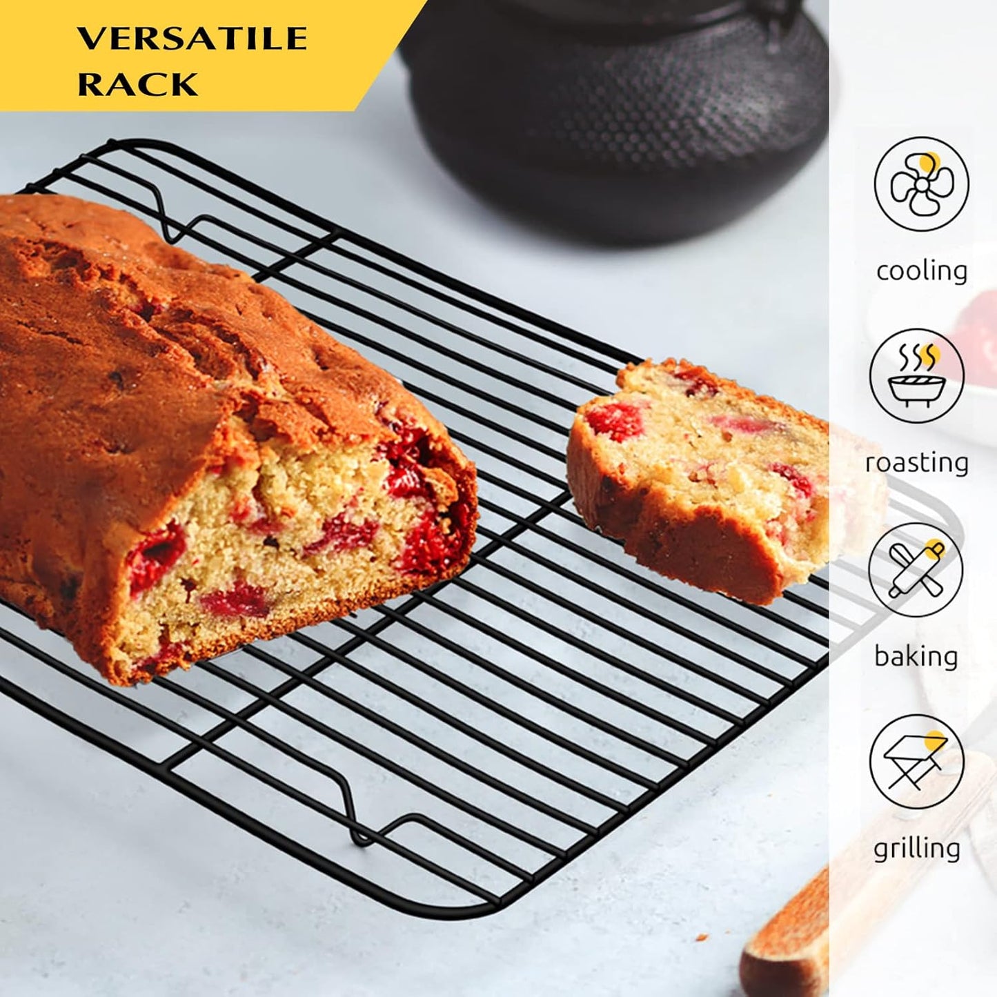 Cooling Baking Rack Set of 2, E-far 11.7” x 9” Non-stick Wire Racks for Oven Cooking Roasting Grilling Cookie Cake Bacon Meat Resting, Non-toxic & Easy to Clean