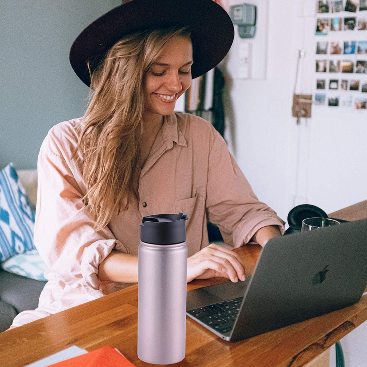 Infuser Travel Mug with Removable loose leaf Tea Strainer Bottle 18/8 Stainless Steel Insulated Tumbler for Women Rosegold