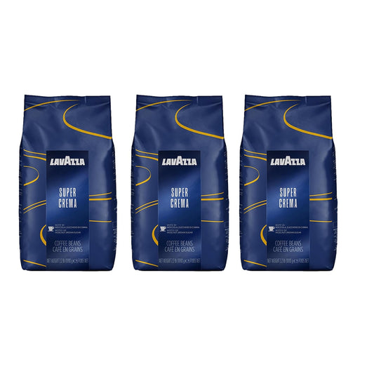 Lavazza Super Crema Whole Bean Coffee, Medium Espresso Roast, Arabica and Robusta Blend, 2.2 lb Bag (Pack of 3)