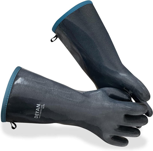 DEYAN Silicone BBQ Gloves, 932°F Heat Resistant Oven Gloves with Fingers, Kitchen Waterproof Hot Proof Glove for Fryer, Smoker, Baking, Cooking, Cutting(8/M)
