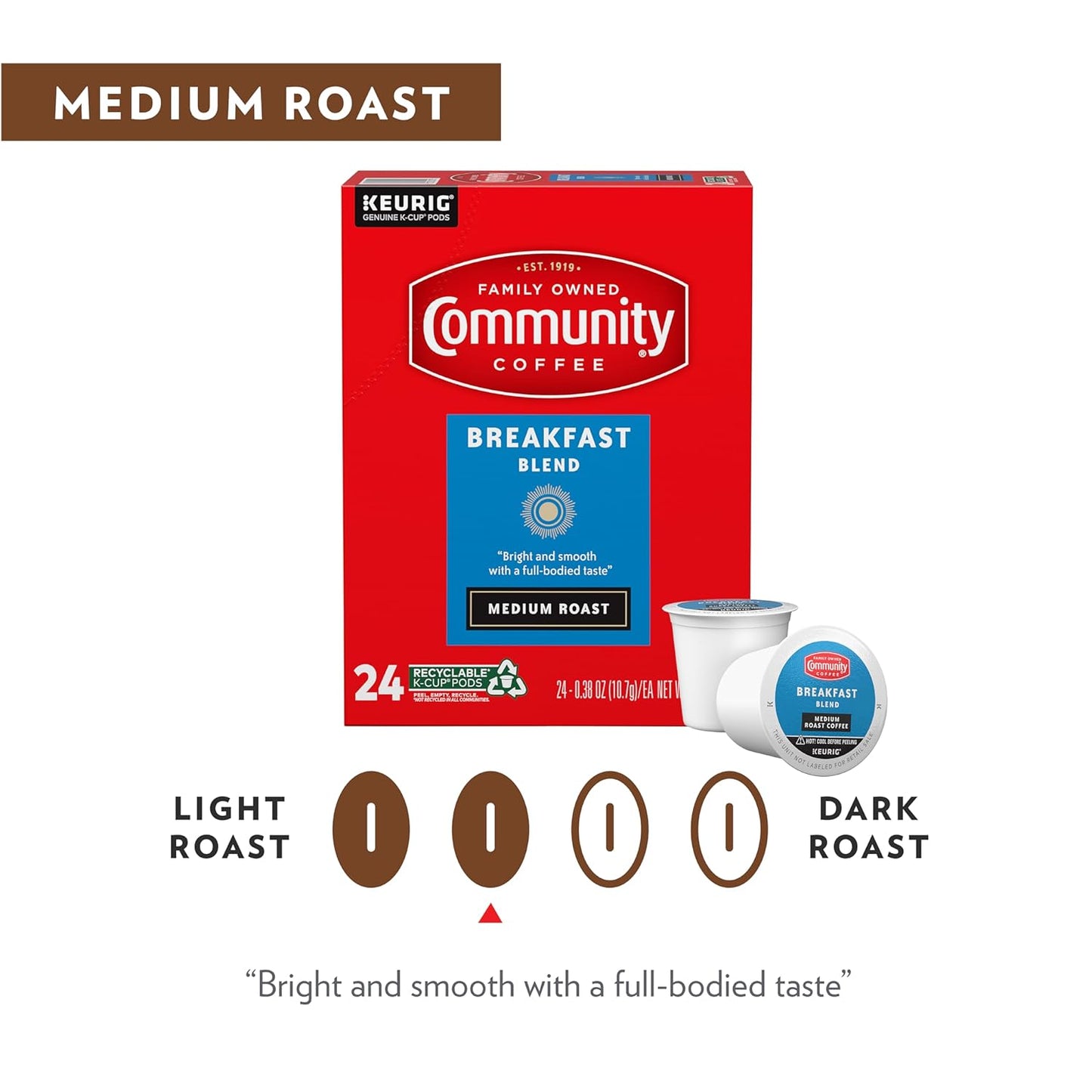 Community Coffee Breakfast Blend, Medium Roast, Single-Serve Keurig K-Cup Pods, 72 Count (Pack of 1)