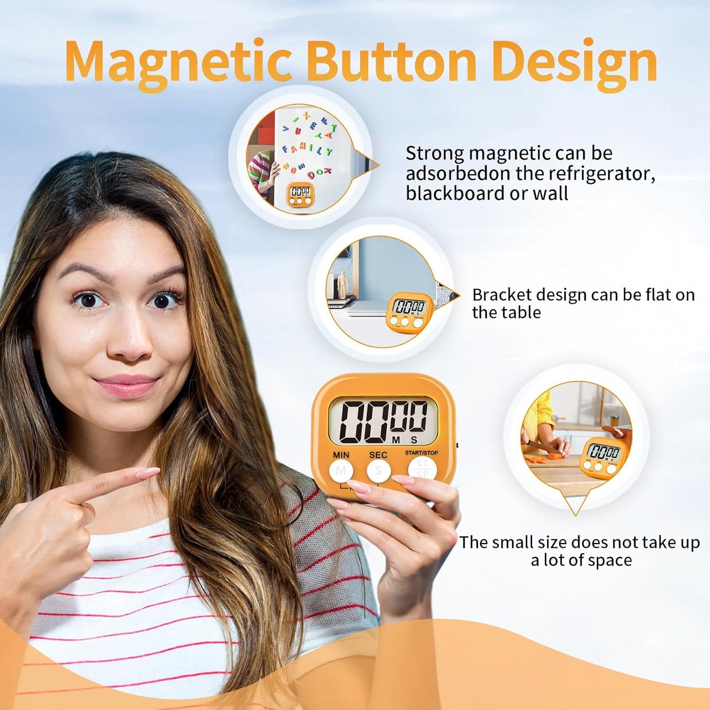 4 Pack Orange Digital Kitchen Timer Magnetic Digital Timer with Big Display Loud Ring Cooking Timers for Cooking, Game, Gym, Break Time, Classroom(4, Orange)