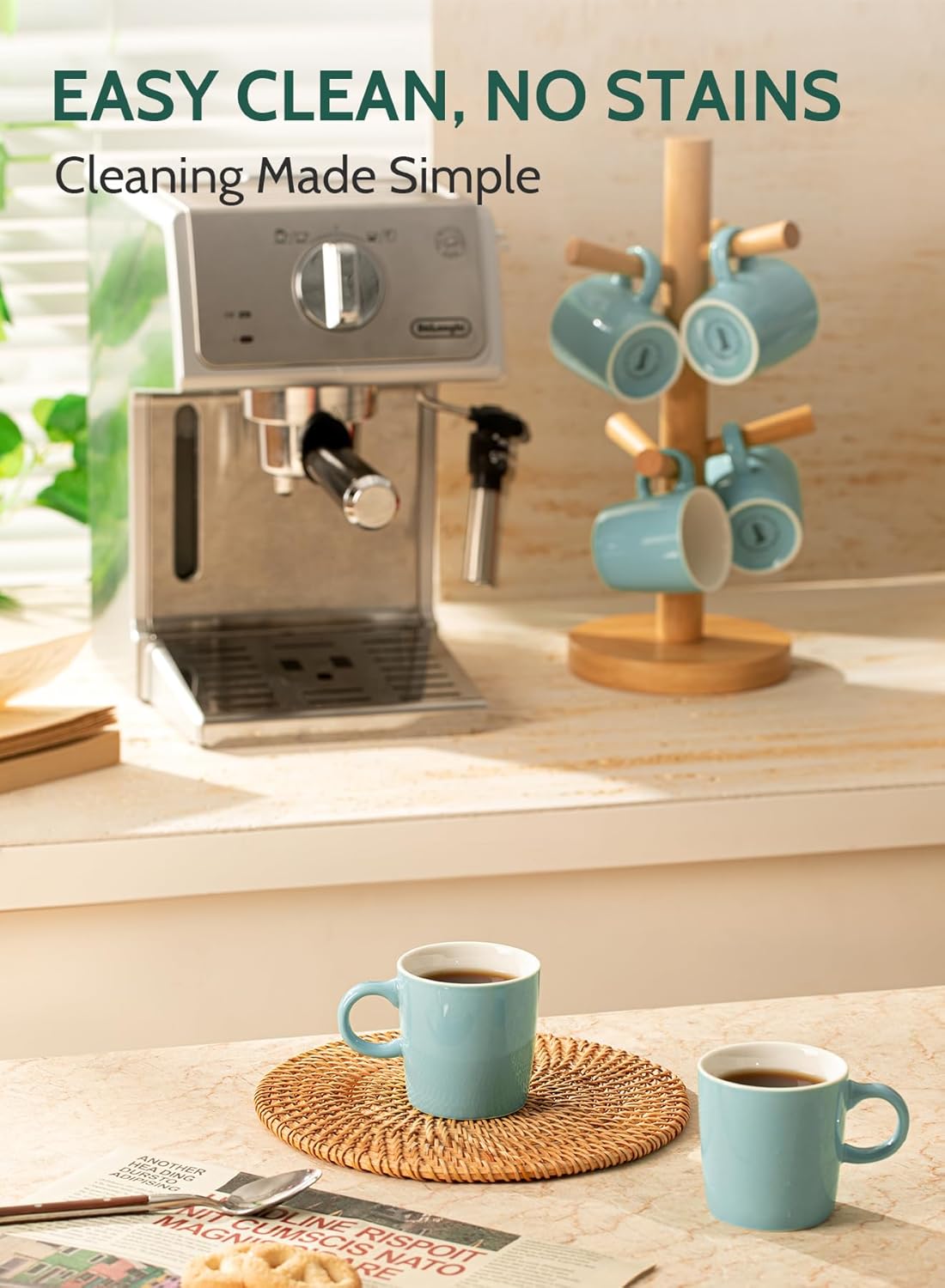 Sweese 3.5oz Porcelain Espresso Cups Set of 4, Mini Coffee Mugs Demitasse Cups - Turquoise