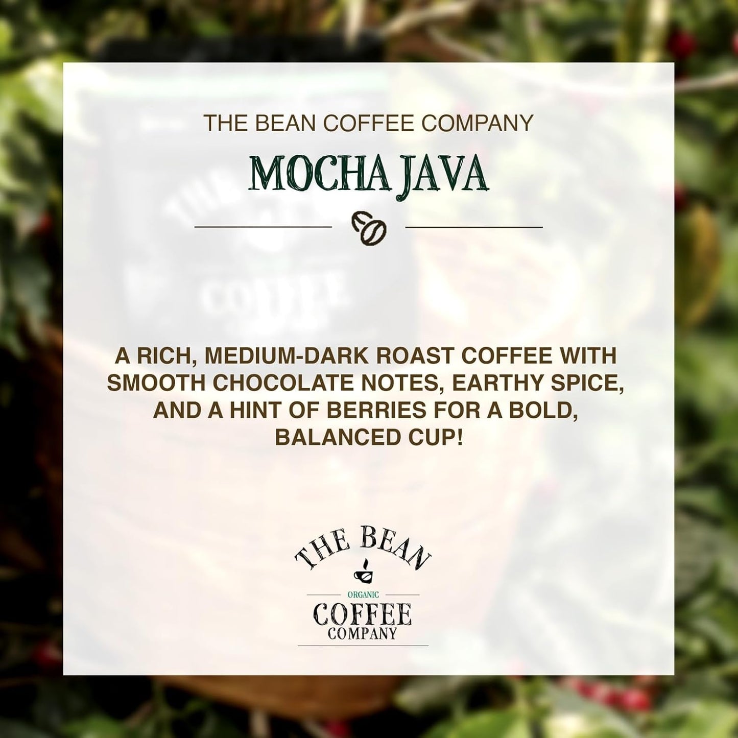 The Bean Organic Coffee Company Mocha Java, Medium Roast, Ground Coffee, 5-Pound Bag, Café molido tostado orgánico