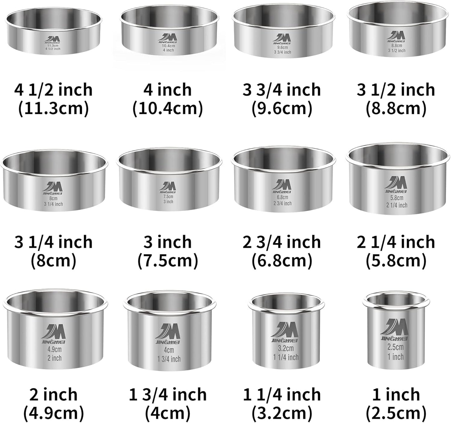 Round Cookie Biscuit Cutter Set 12 Pieces Graduated Circle Pastry Cutters 18/8 Stainless Steel Cookie Cutters1inch - 4 1/2inch Donut Cutter Ring Molds