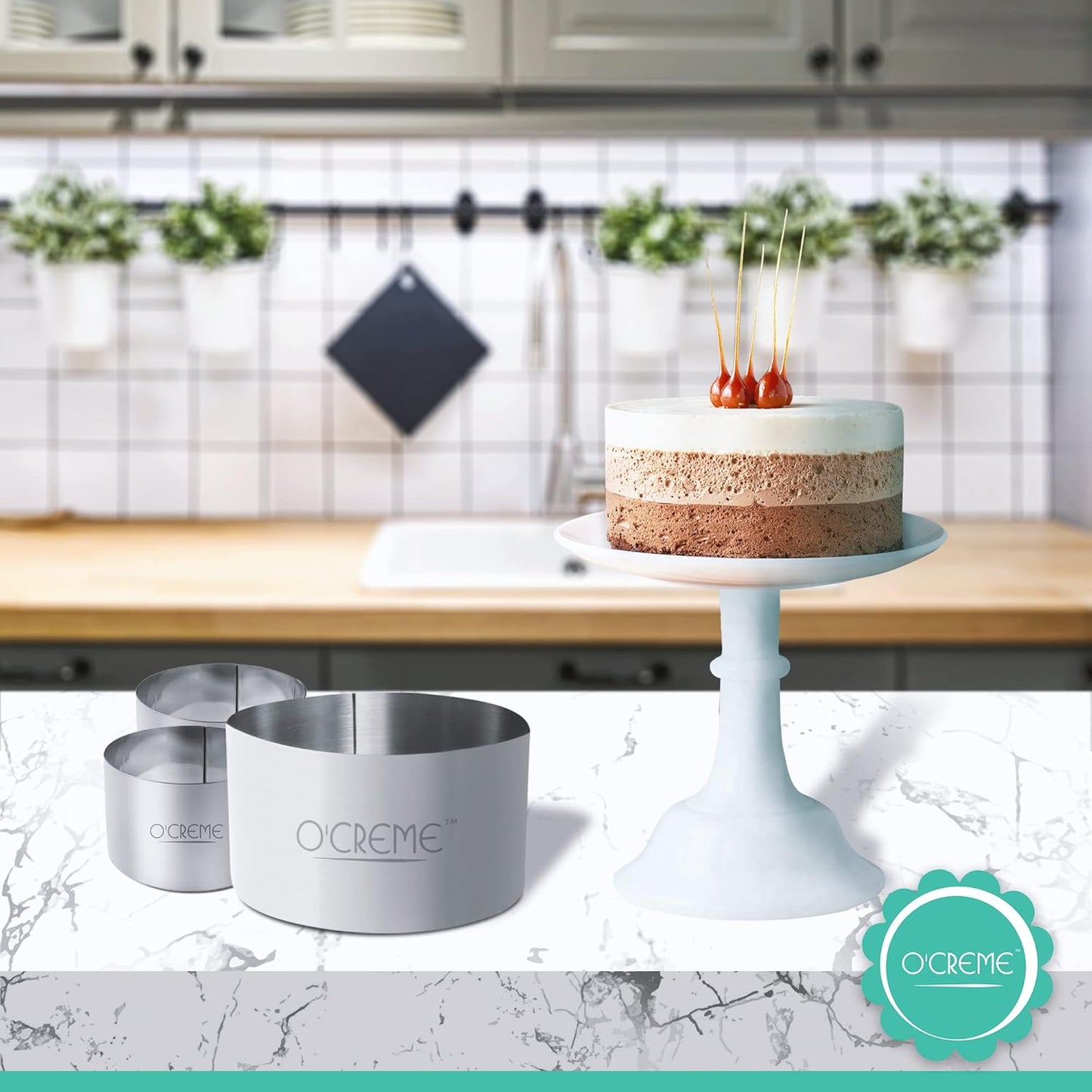 O'Creme Cake Ring Sturdy Stainless Steel Round Mousse Cake Ring Mold for Baking, Dessert Cake Decorating Pastry Rings 8 Inch Diameter x 3 Inch High
