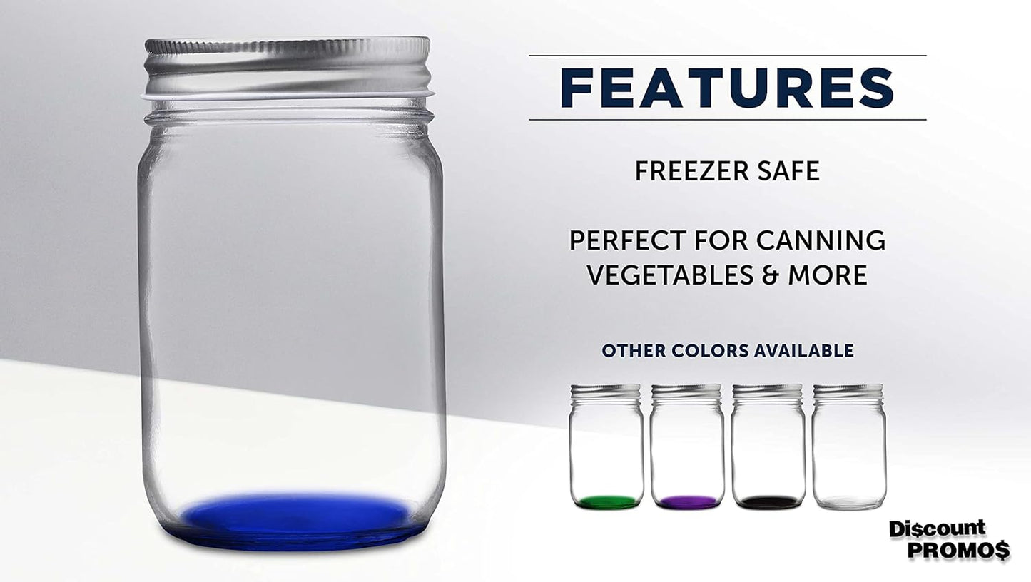 DISCOUNT PROMOS 10 Decorating Mason Jars Set, 12 oz. - Canning, Aluminum Lid - Blue