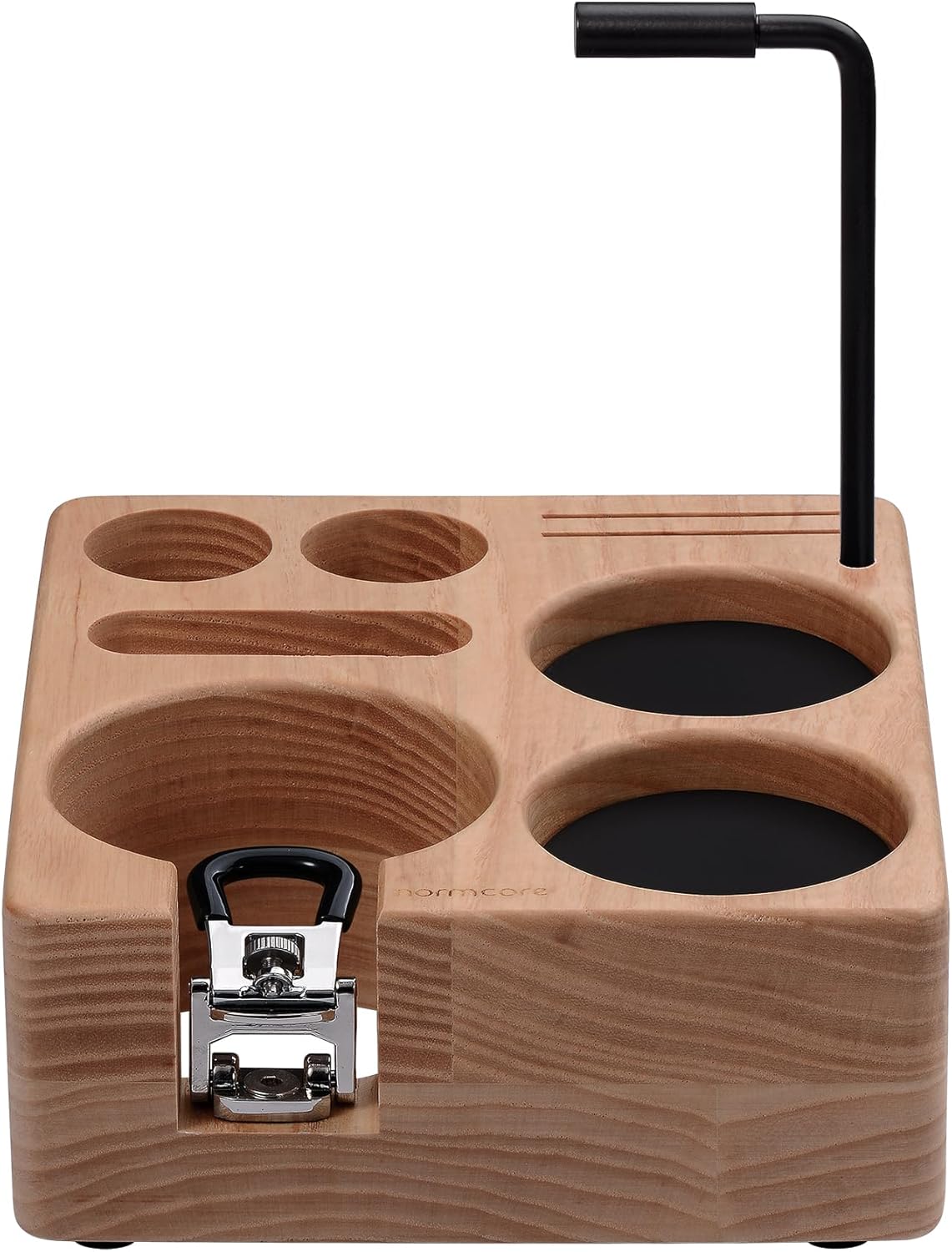 Normcore Compact Tamping Station, Tamper WDT Holder Portafilters Stand, Espresso Accessory Tool Organizer For 58mm Coffee Machine, Adjustable Height, Solid American Ashwood