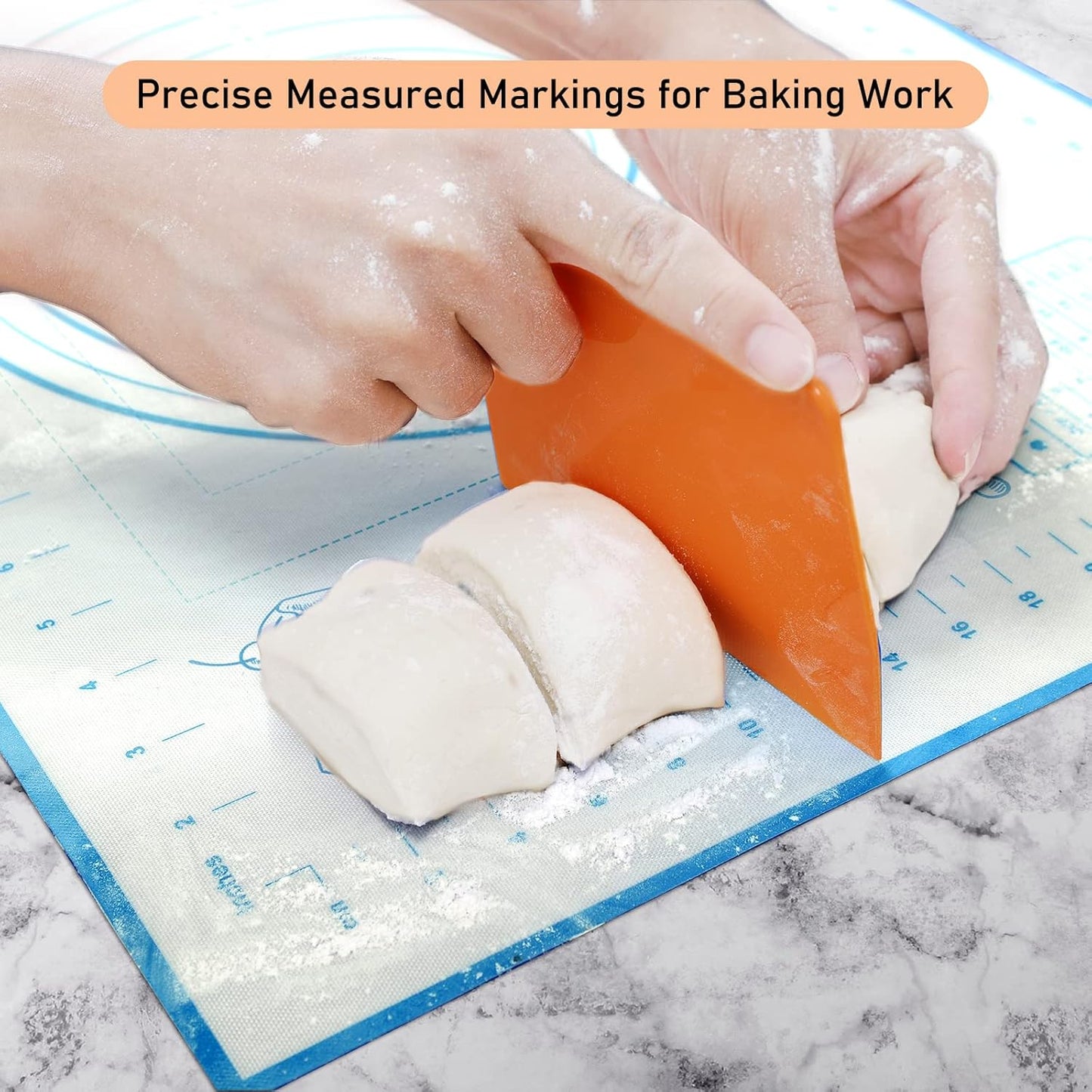 Silicone Pastry Mat with Measurement, Baking Mat for Fondant, Rolling Dough, Pie Crust, Pizza and Cookies, Fondant Mat,16" x 24", Blue