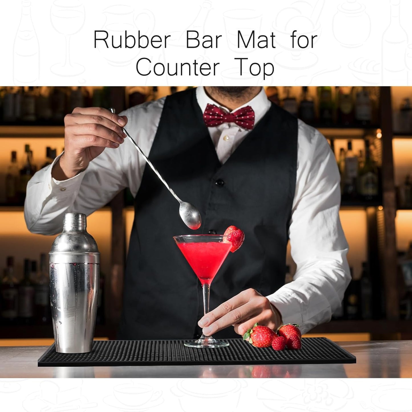 Tioncy 6 Pcs Bar Mat for Countertop 18 x 12 Inch Non Slip Cocktail Rubber Coffee Bar Service Mat for Bartending Hot Dishes Restaurants Barbershop Clippers Hot Pads, Black