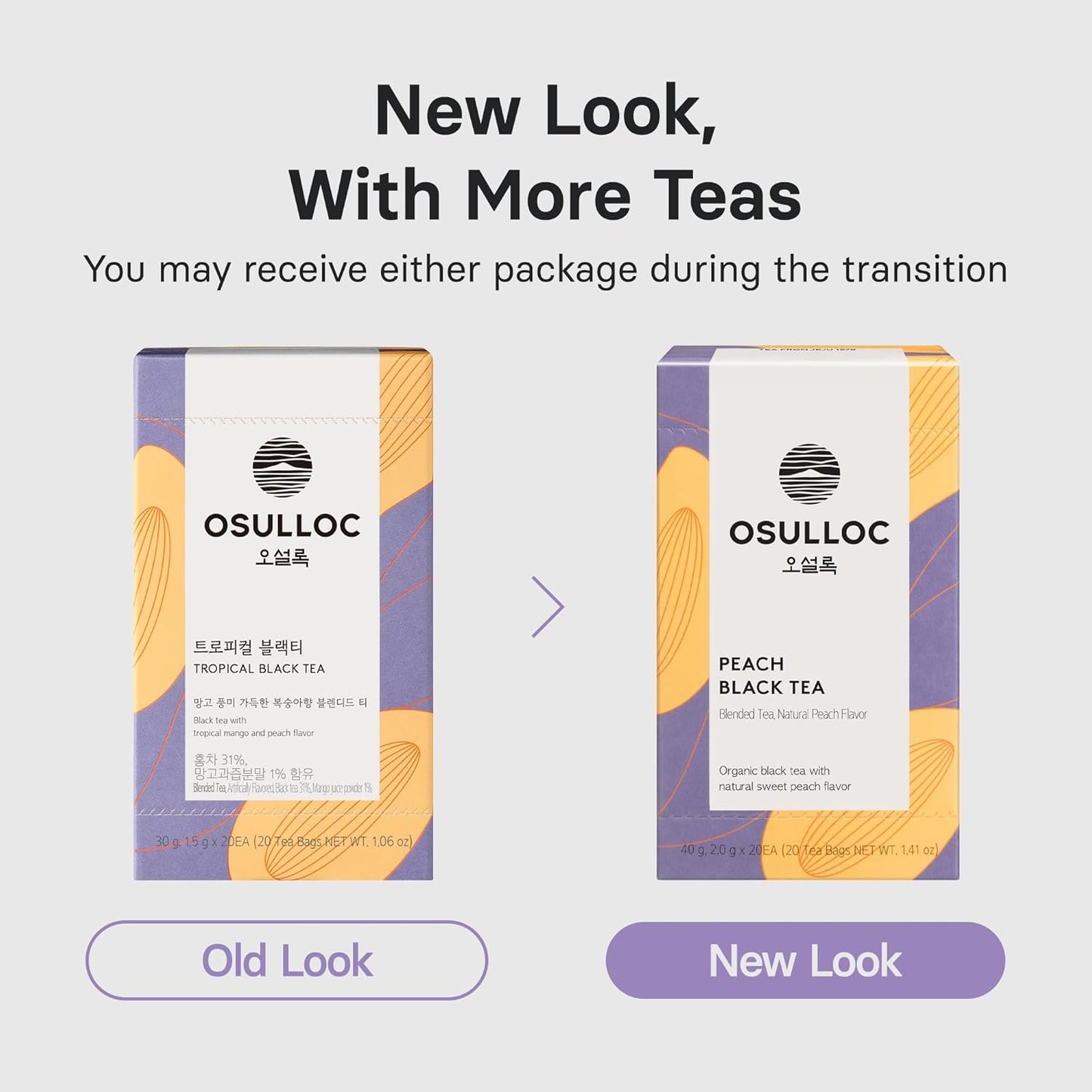 OSULLOC Peach Black Tea (Tropical Mango & Peach Flavor), Fruit tea Blend, Premium Teabags from Jeju Island, 20 count