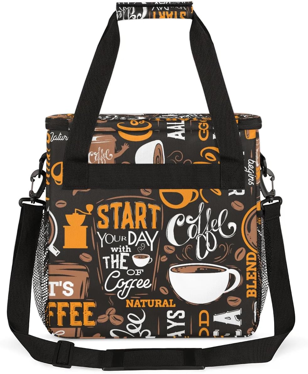 coffee beans cup yellow Coffee Maker Carring Bag Travel Carrying Storage Tote Bag Compatible with Keurig K-Mini or K-Mini Plus Portable Single Serve Coffee Brewer Case with Pockets for K-cup Pods