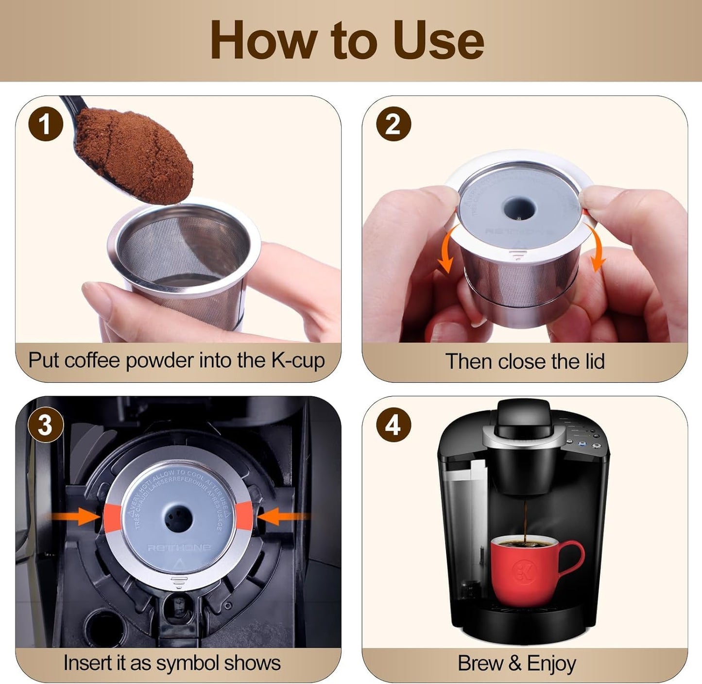 RETHONE K Cup Reusable Coffee Pods, Stainless Steel Reusable K Cups Coffee Filter Compatible for Keurig 1.0 & 2.0 Coffee Makers BPA-Free Refillable Coffee Filters (1 Pack)