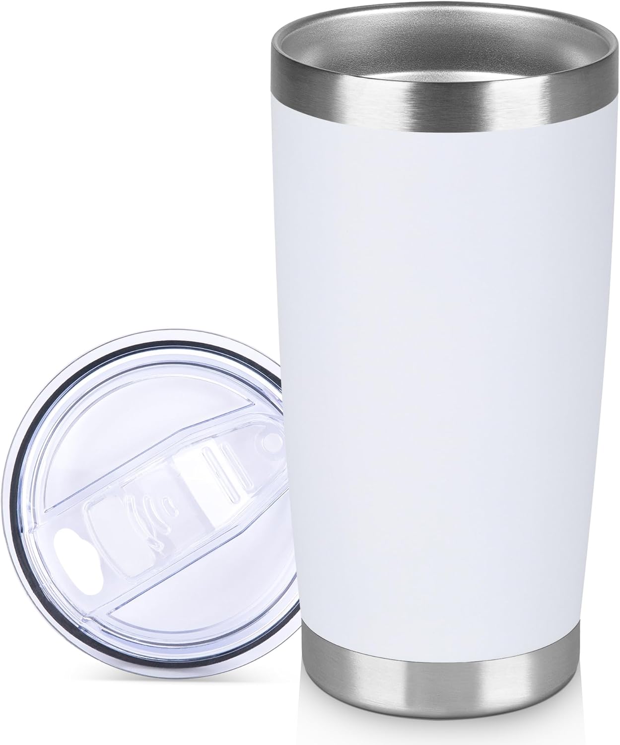 20 oz Tumbler Stainless Steel Tumblers Bulk with Lid Double Wall Insulated Coffee Tumbler Cups for Hot & Cold Drinks Powder Coated Travel Coffee Tumbler Mug Metal (White, 1 pack)