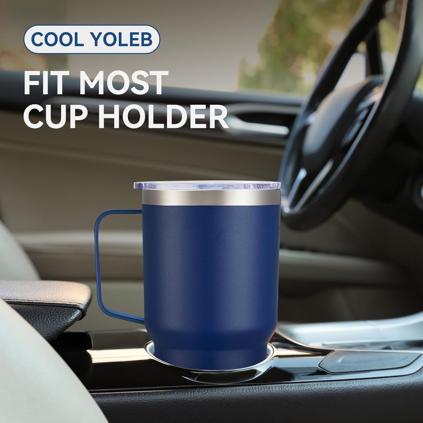 30 oz Tumbler with Handle and Lid, Stainless Steel Tumblers Double Wall Vacuum Insulated Travel Mug Leak Proof Cup Keep Drinks Cold and Hot Navy, 1 Pack