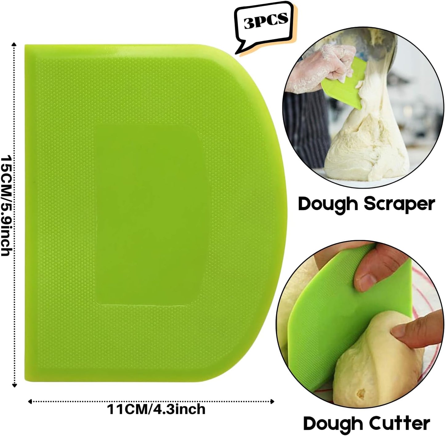 SURDOCA Dough Scraper Bench Scraper - 3P 5.9x4.3" Plastic Flexible Bowl Scraper, Sharp Edge & Angles Cake Scraper. Non-Slip Bakeware Decorating Tools Sculpting & Modeling Tools - White+Yellow+White