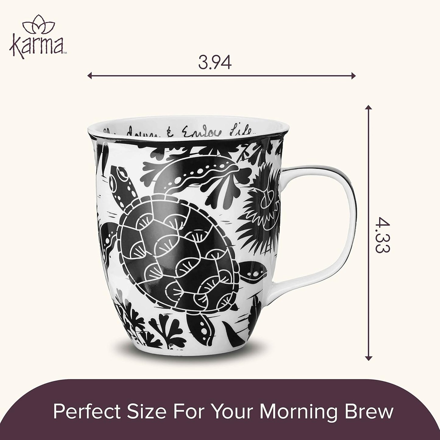 Karma Gifts 16 oz Black and White Boho Mug Sea Turtle - Cute Coffee and Tea Mug - Ceramic Coffee Mugs for Women and Men, 1 Count (Pack of 1)