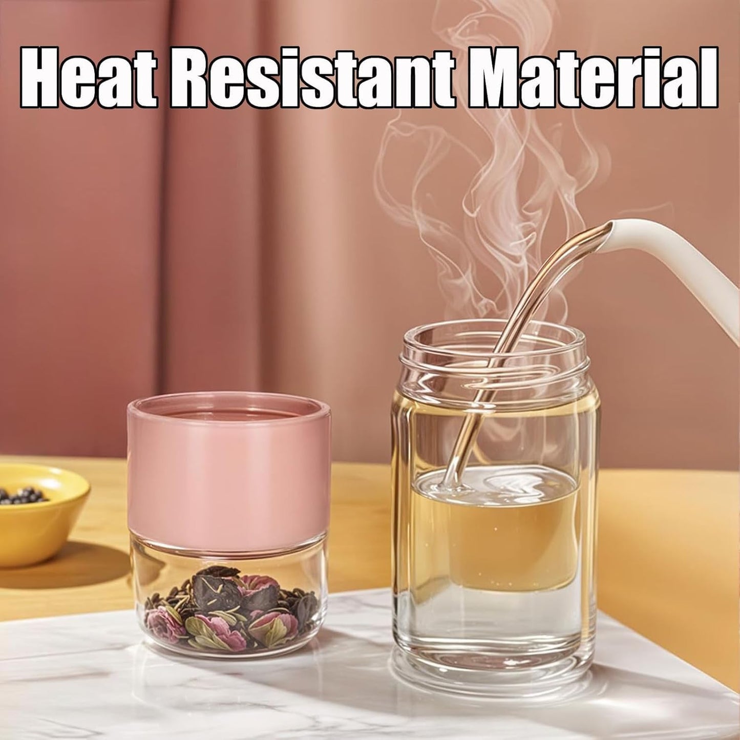 Tryteava Glass Infuser, Tryteava 3-in-1 Smart Tea Infuser, Portable Glass Double Wall Tea Infusers Bottle, with Stainless Steel Filter, Hot & Cold Brew, For Loose Leaf, Office Home (Silver, 420ml)