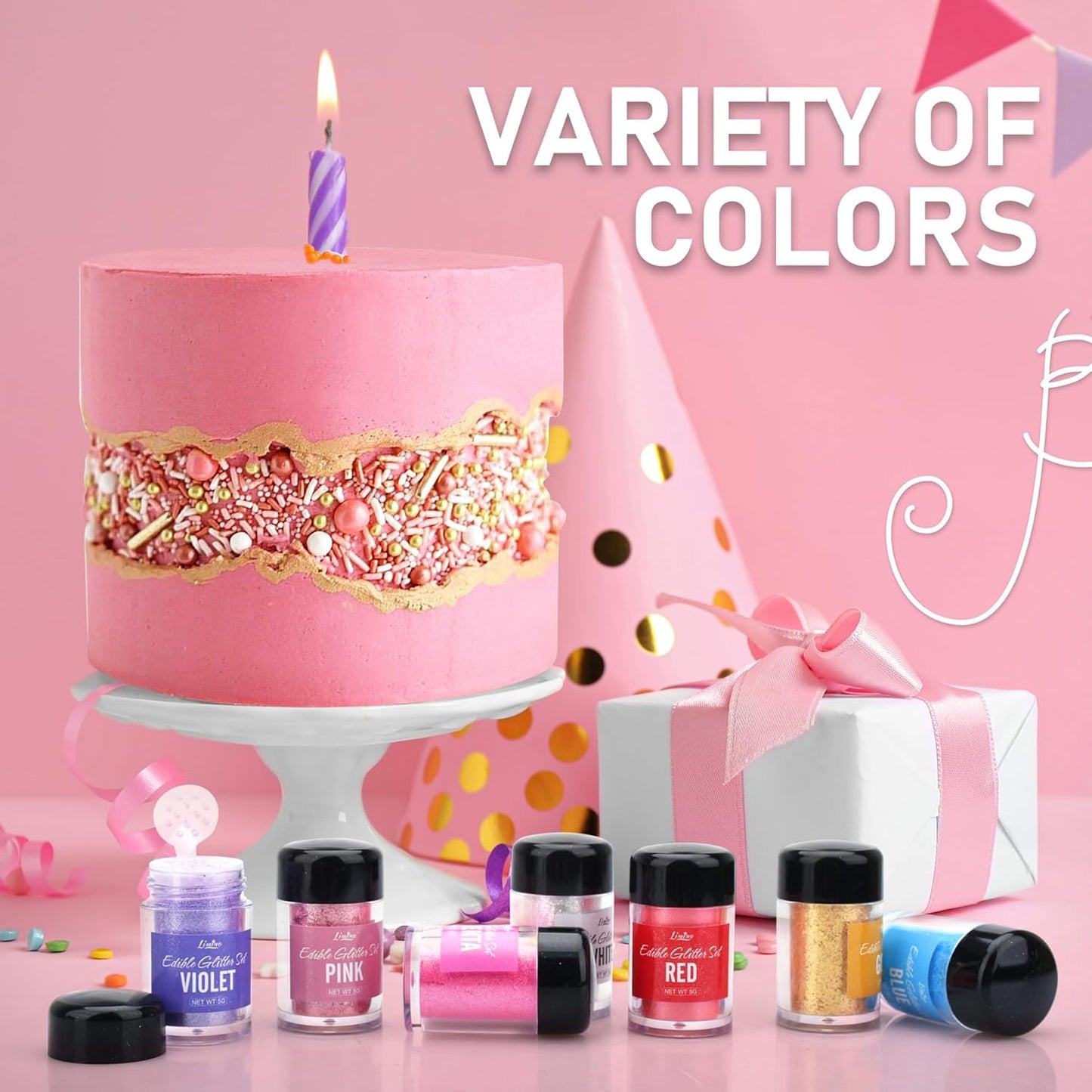 Edible Glitter - 4 Colors Edible Luster Dust Metallic Food Grade Coloring Glitter for Drinks, Baking, Cake Decorating - Edible Dust Powder Shimmer Sprinkle Powder for Icing, Wine, Chocolate, Candy