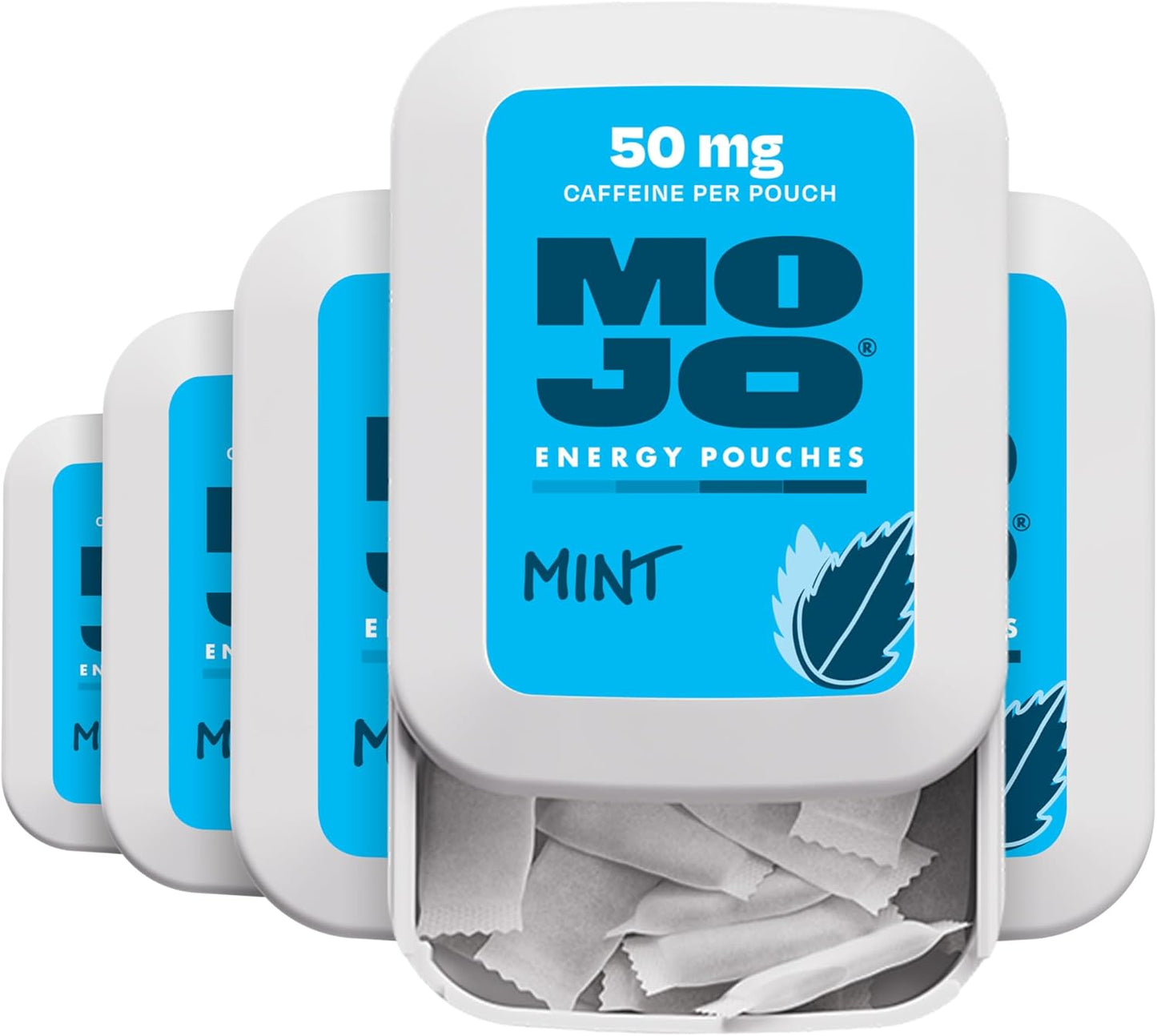 MOJO Energy Pouches Mint Flavor, 50 mg per Caffeine Pouch, 15 Pouches, 5-Pack