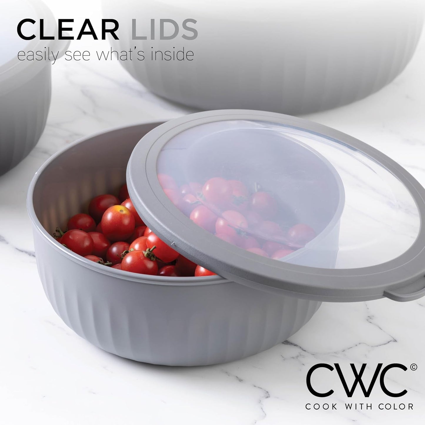 COOK WITH COLOR Prep Bowls with Lids- Wide and Deep Nesting Plastic Small Mixing Bowl Set with Lids, 12 Piece Set - Wide Bowls, Black/White