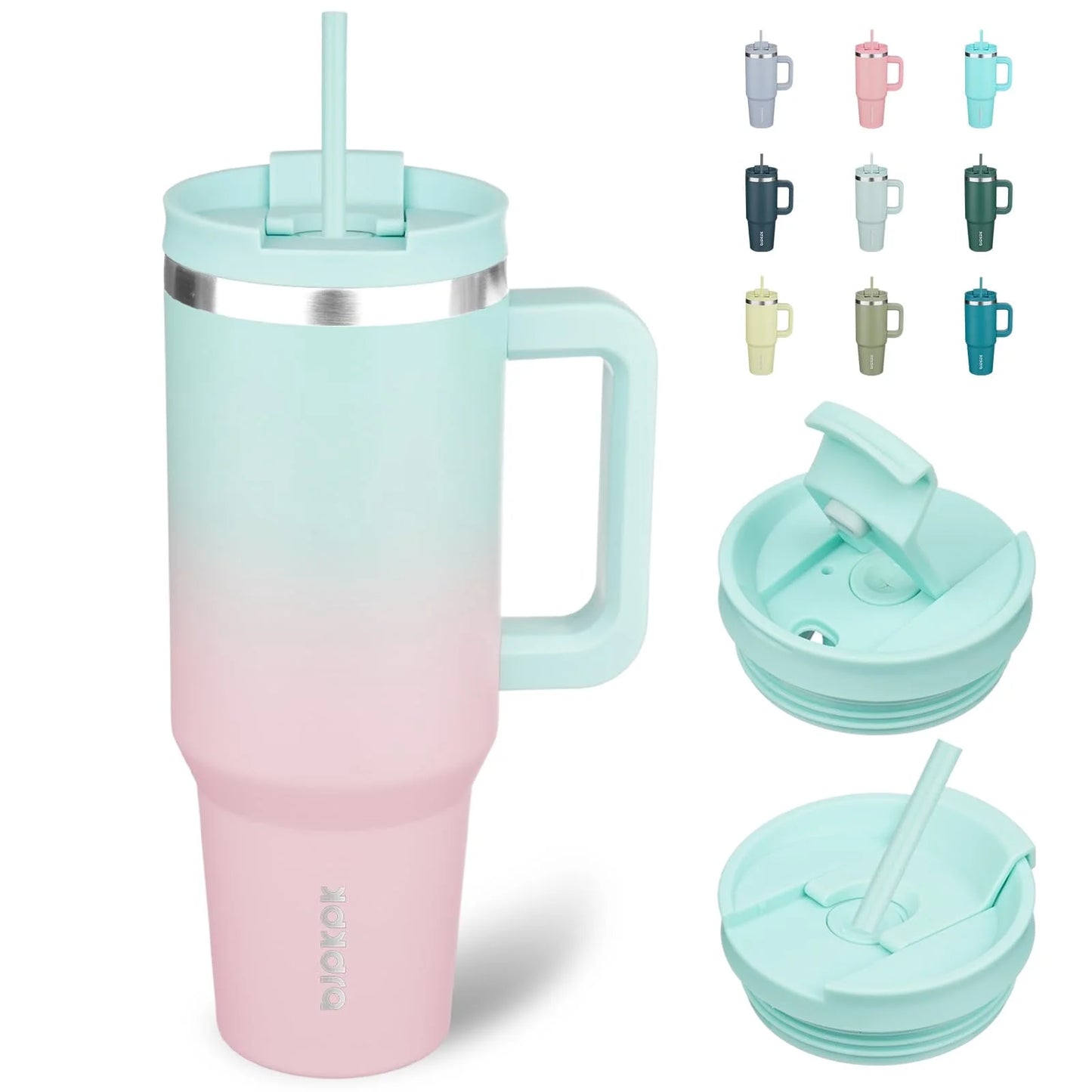 Tumbler with Handle 40 Oz Stainless Steel Insulated Tumbler with Lid and Straw for Water or Ice Coffee,Oasis