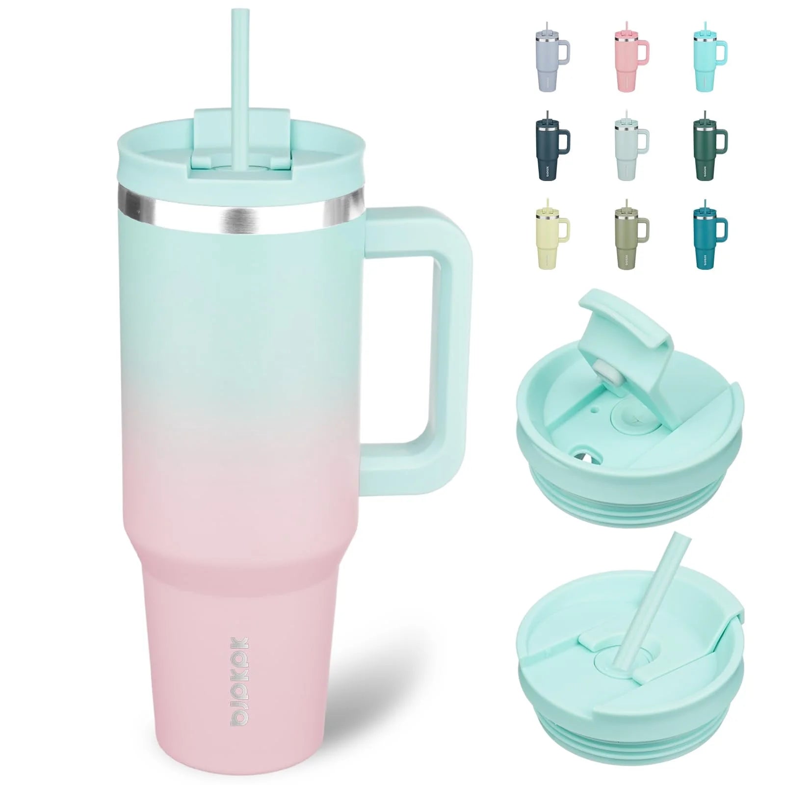 Tumbler with Handle 40 Oz Stainless Steel Insulated Tumbler with Lid and Straw for Water or Ice Coffee,Oasis