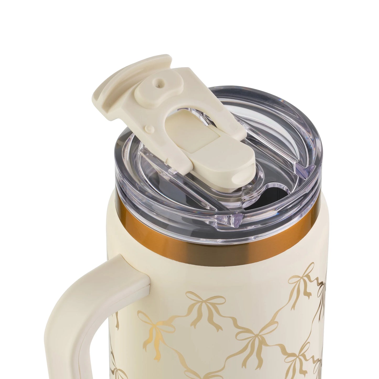 32Oz Stainless Steel Luna Tumbler with Handle and Dual Straw Lid, Cream Bow